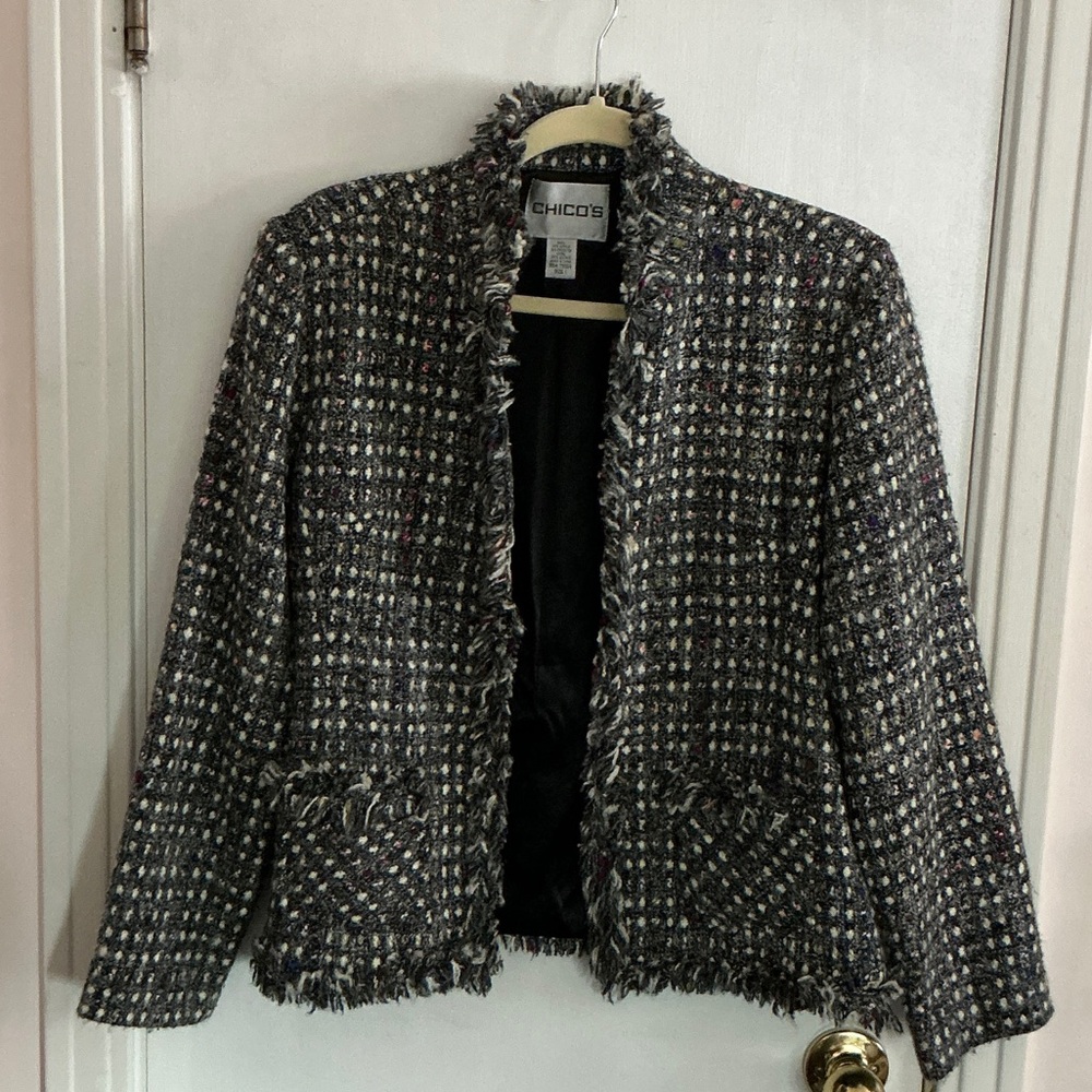 Chico's Size 1 Multicolor Tweed Blazer Acrylic Polyester Blend S